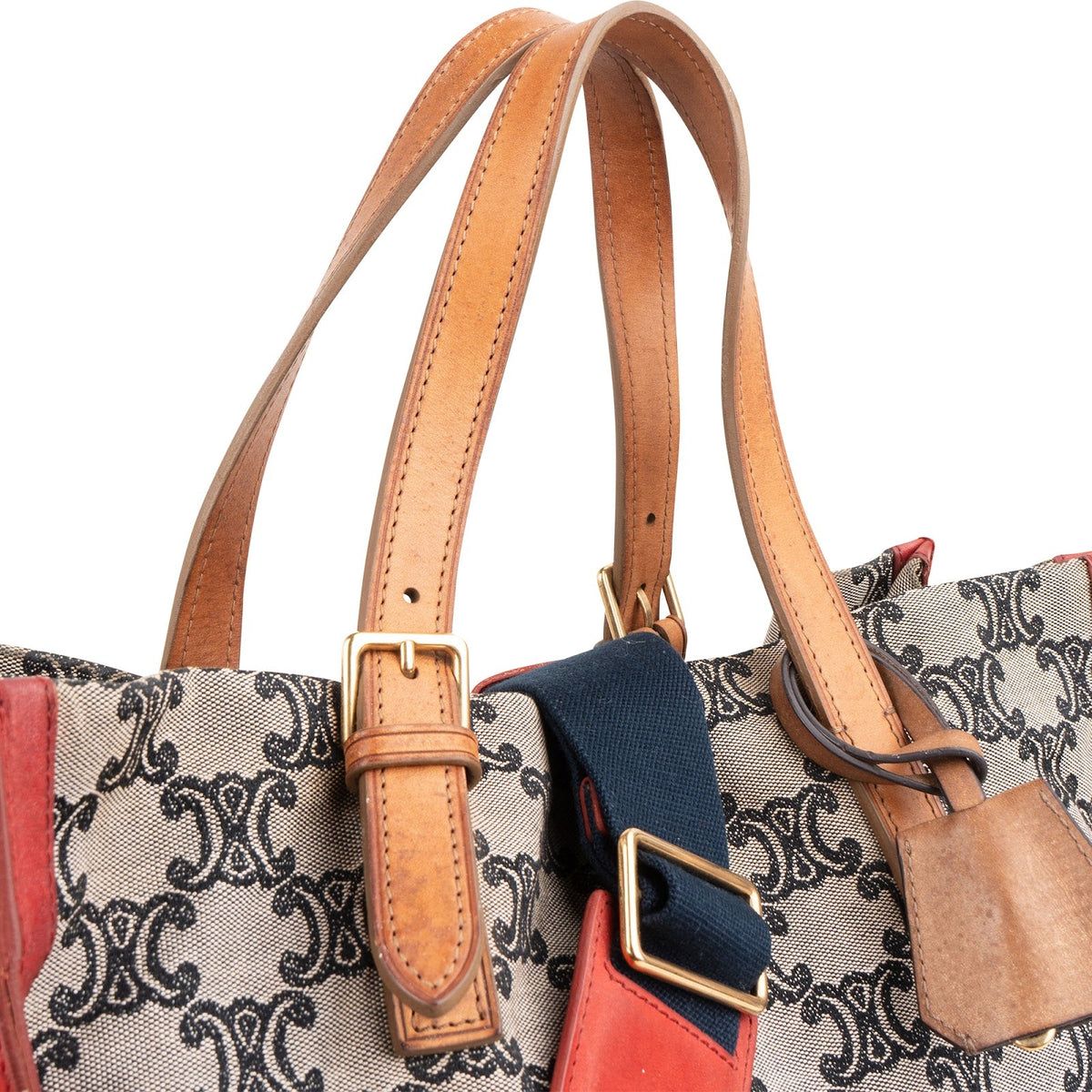 Celine Macadam Monogram Canvas Bicolor Leather Tote Shoulder Handbag