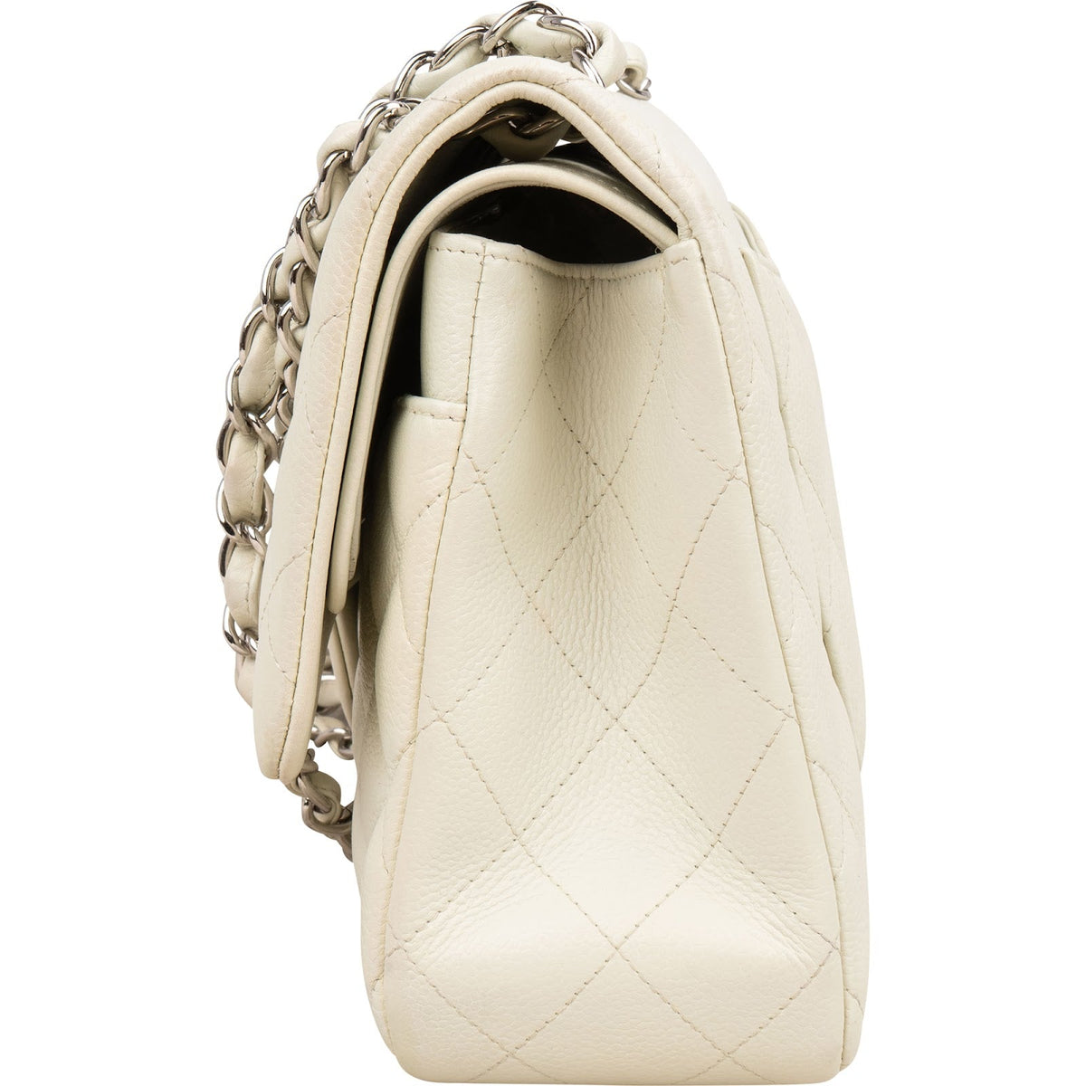 Chanel Quilted Caviar Leather Palladium Jumbo Double Flap Crossbody Bag