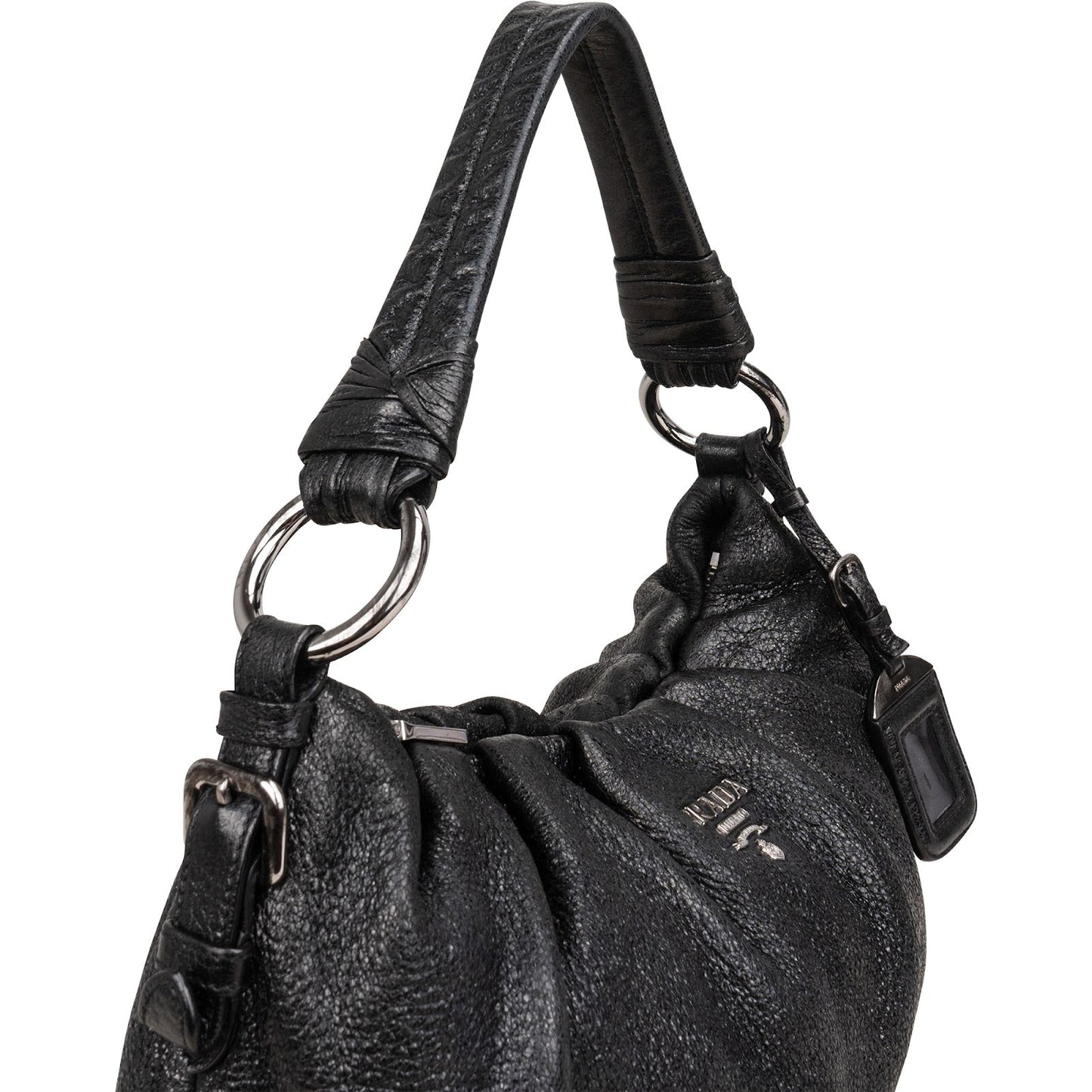 Prada Vitello Daino Ruched Hobo Shoulder Bag