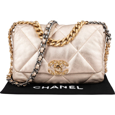 Chanel 19 Quilted Metallic Lambskin Chanel Single Flap Crossbody Bag