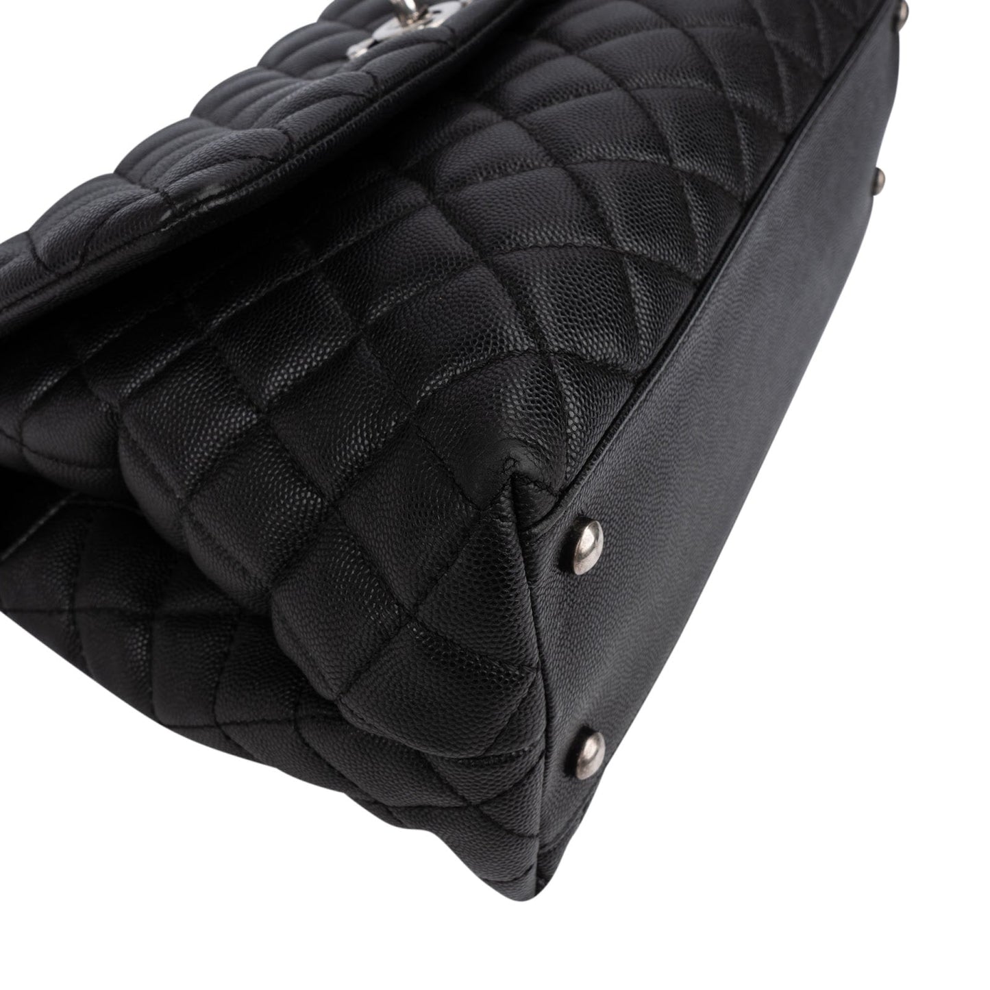 Chanel Quilted Caviar Leather Palladium Coco Handle Single Flap Handbag