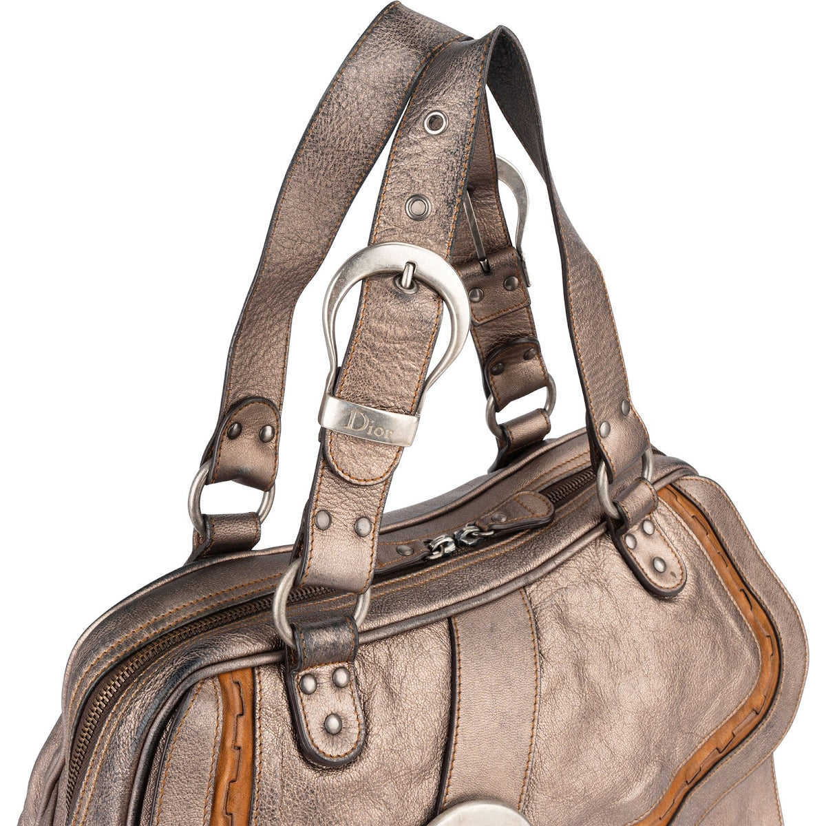 Christian Dior Metallic Leather Gaucho Saddle Handbag