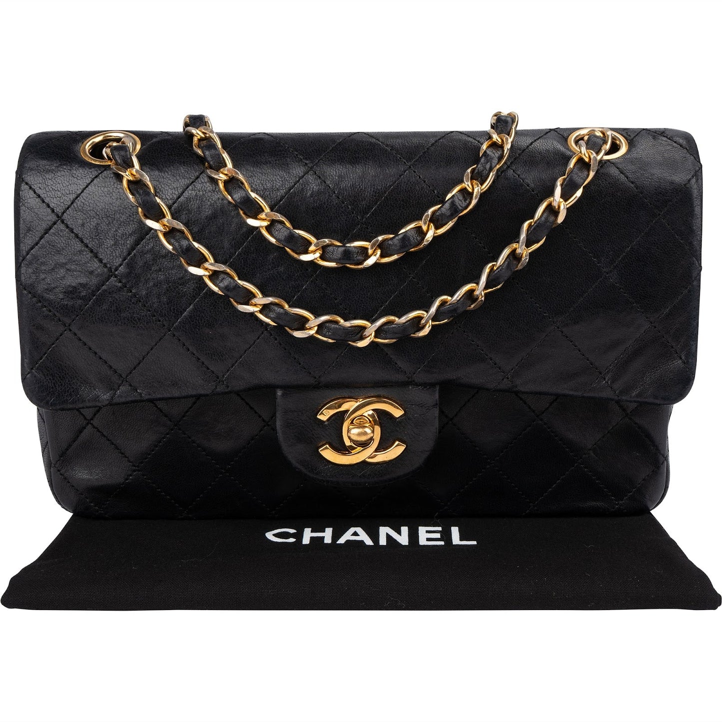 Chanel Quilted Lambskin 24K Gold Small Double Flap Shoulder Bag
