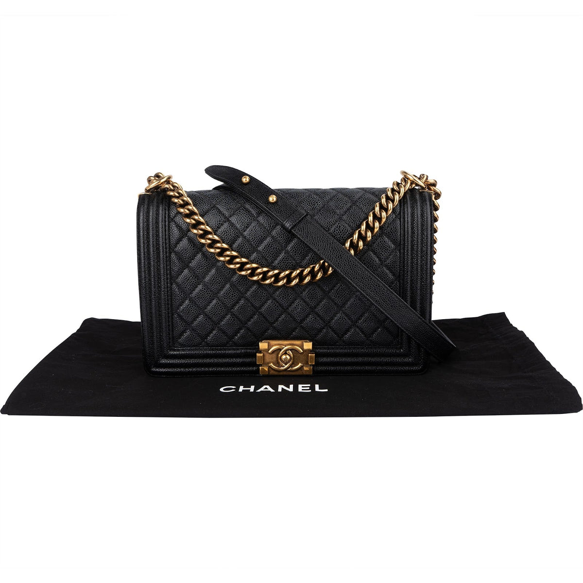 Chanel Quilted Caviar Leather Boy Single Flap Crossbody Bag
