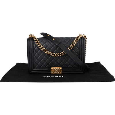 Chanel Quilted Caviar Leather Boy Single Flap Crossbody Bag