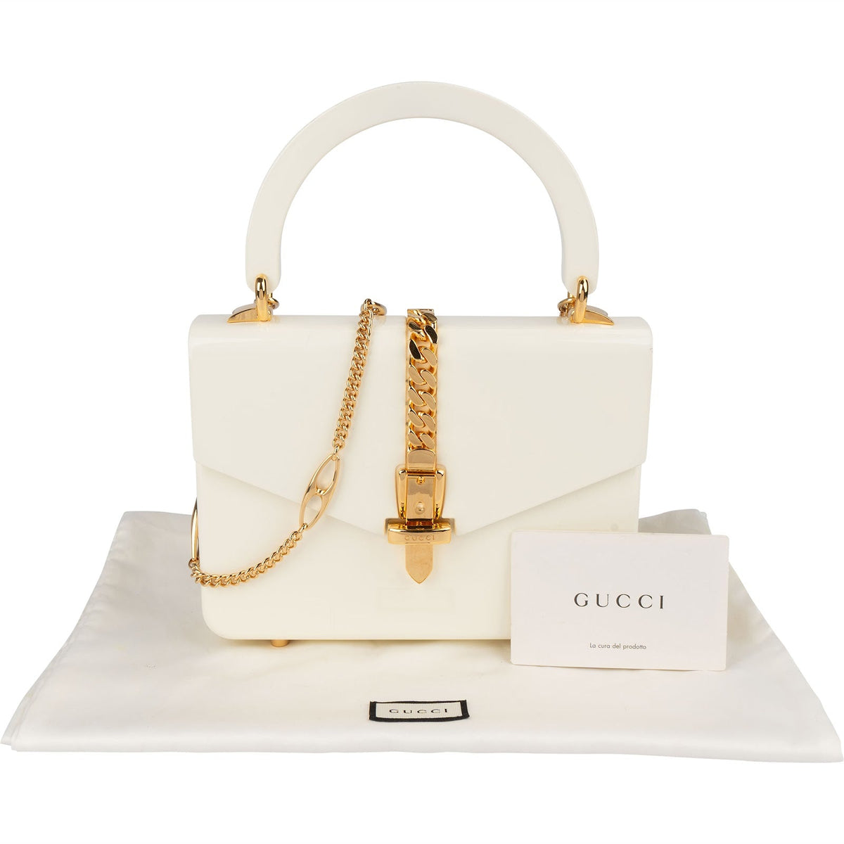 Gucci White Plexiglass Sylvie 1969 Mini Top Handle Handbag