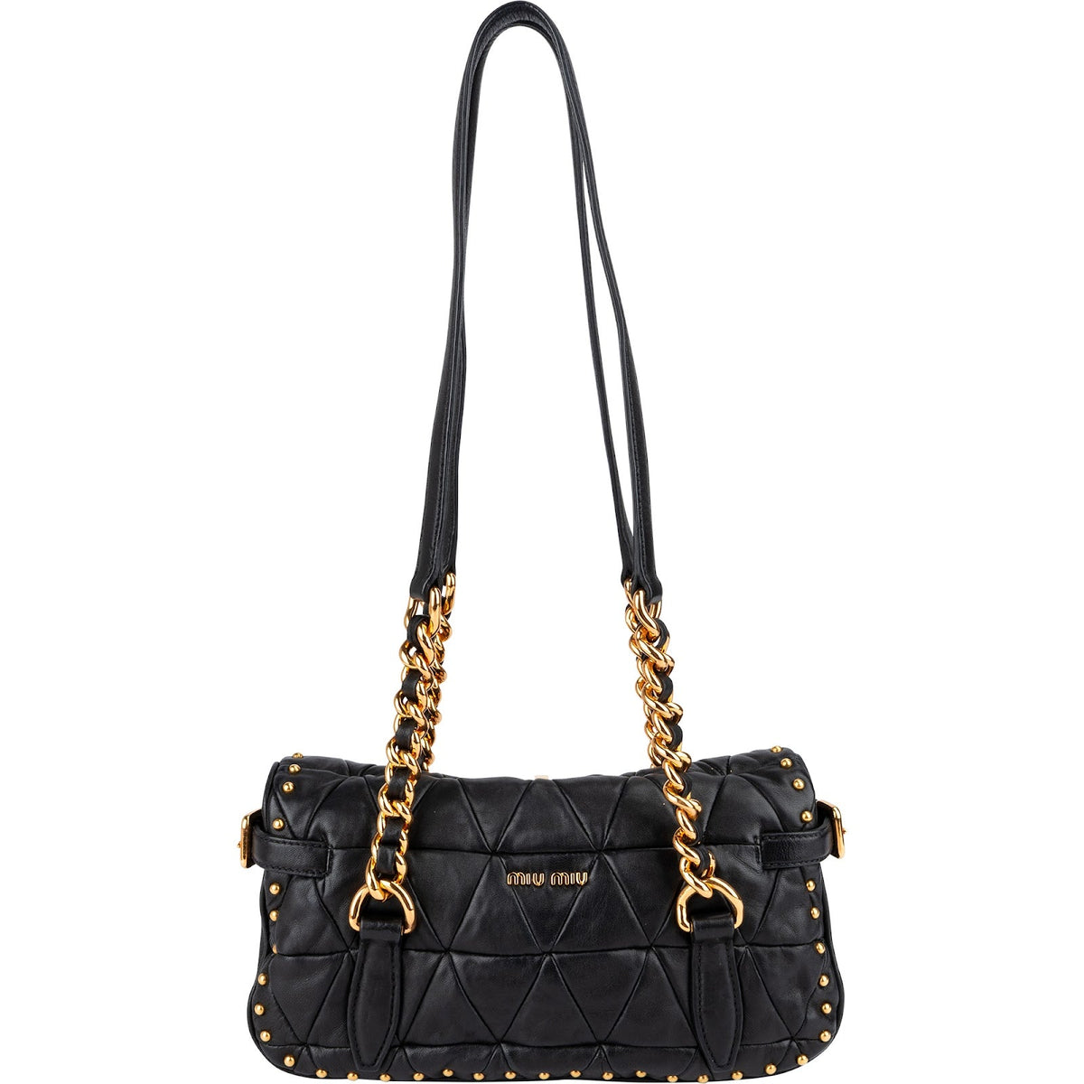 Miu Miu Quilted Leather Studded Turnlock Flap Shoulder Bag