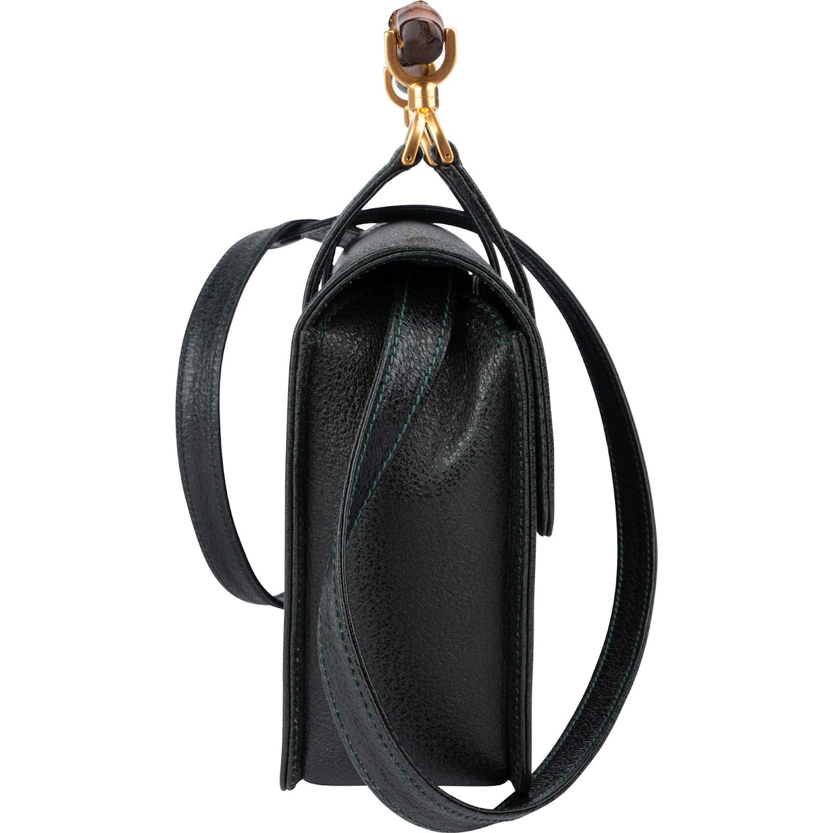 Gucci Grained Leather Bamboo Top Handle Turnlock Crossbody Handbag