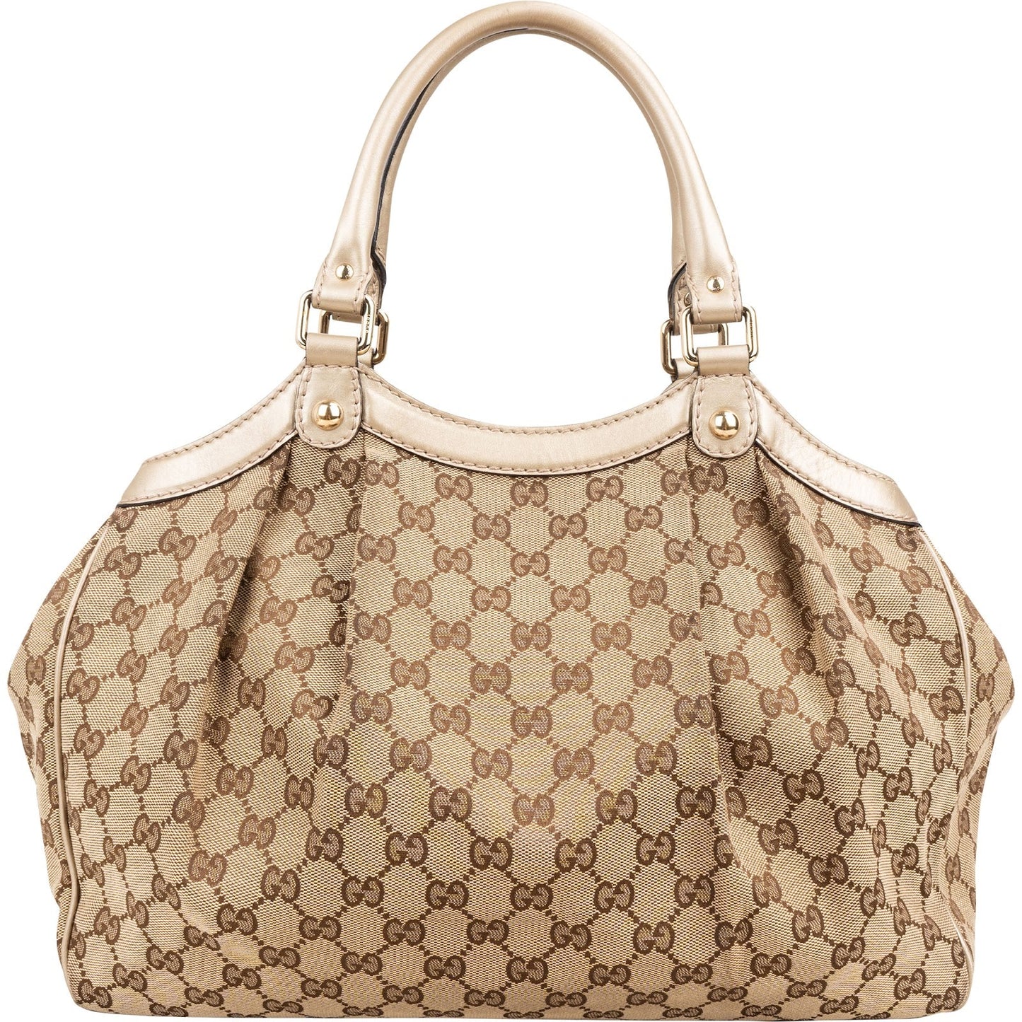 Gucci Monogram GG Canvas Metallic Leather Sukey Handbag