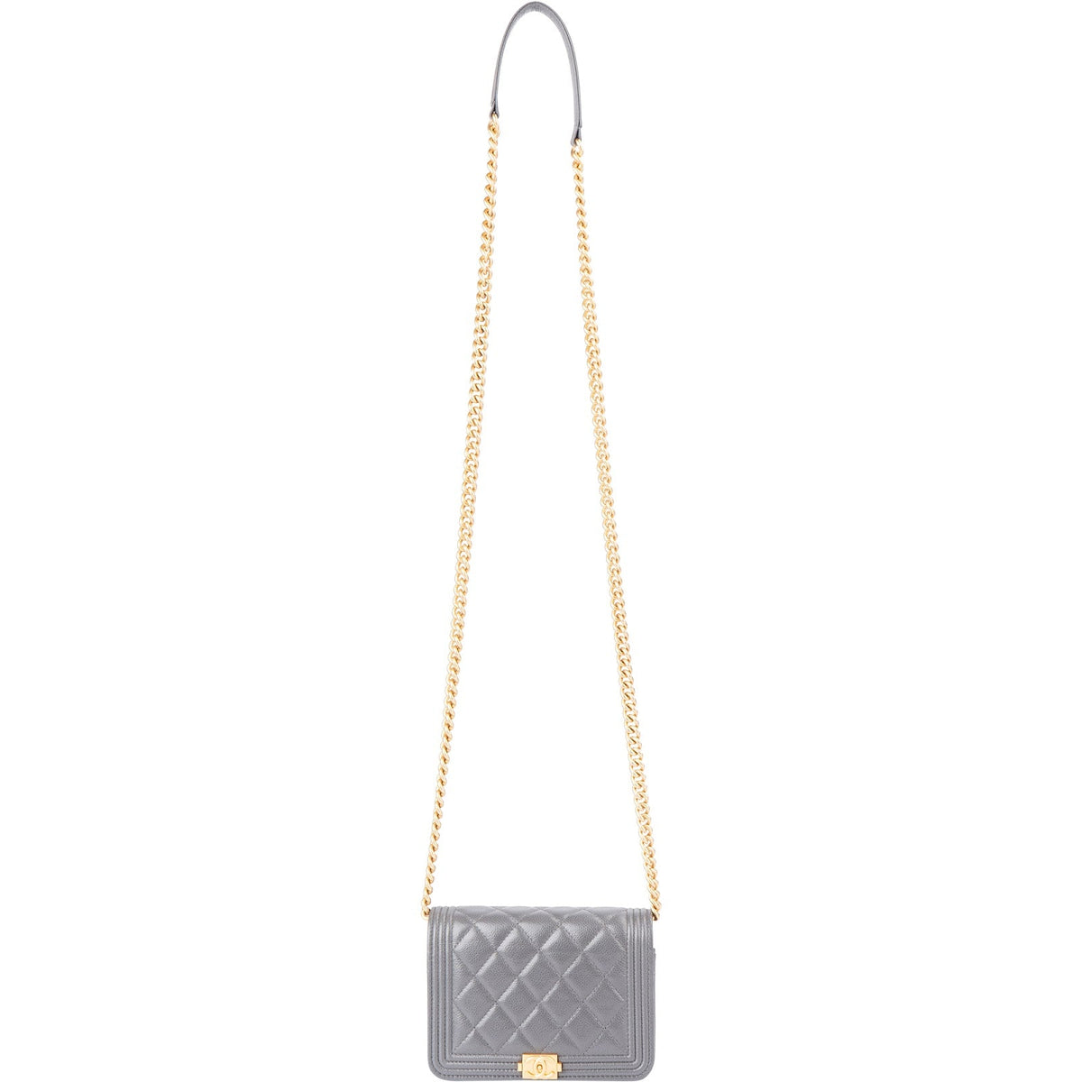 Chanel Quilted Caviar Leather Small Boy Mini Wallet On Chain Crossbody Bag