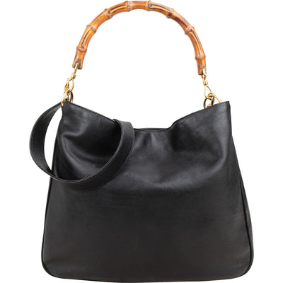 Gucci Black Leather Bamboo Handle Handbag