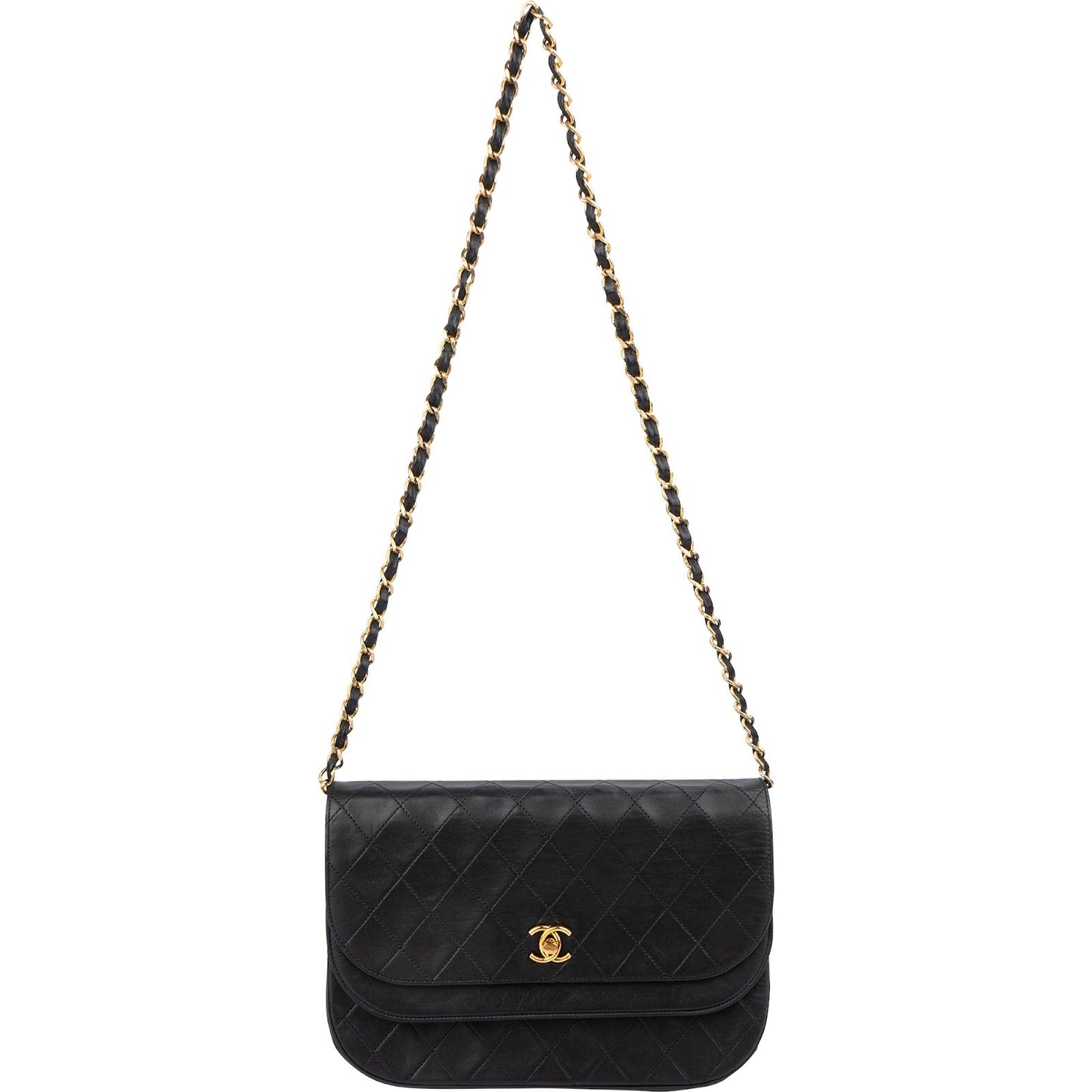 Chanel Quilted Lambskin 24K Gold Double Flap Shoulder Bag