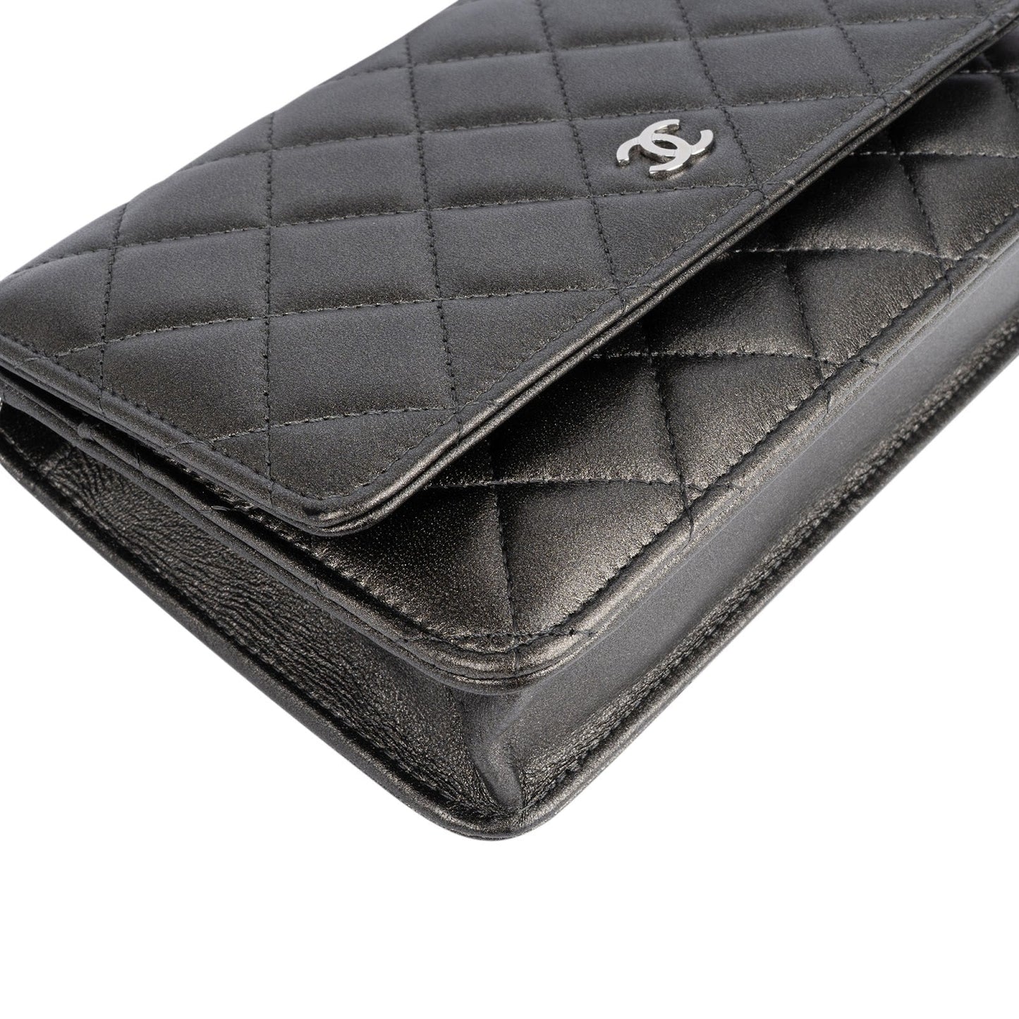 Chanel Quilted Metallic Lambskin Leather Wallet On Chain Crossbody Bag