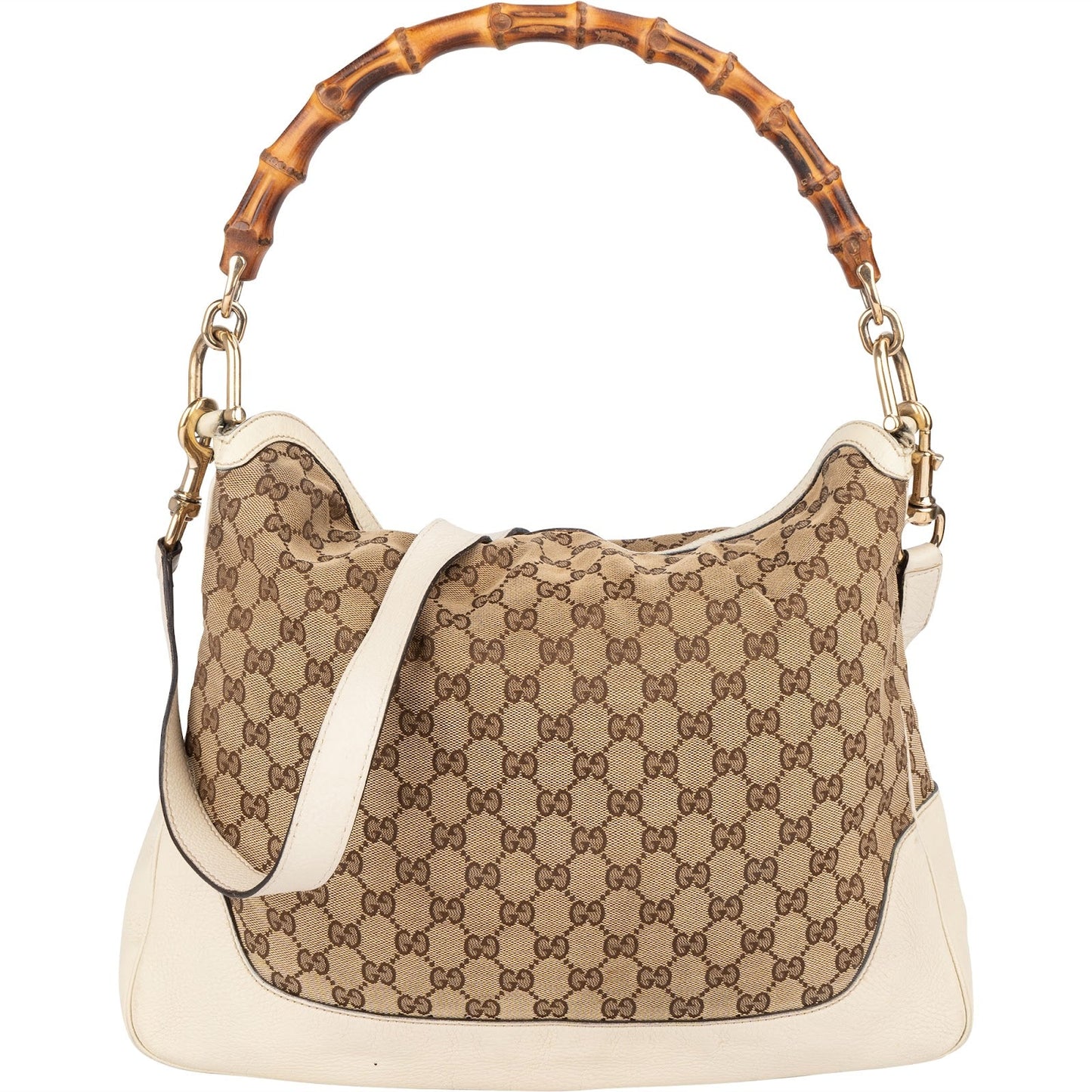 Gucci Monogram GG Canvas Bamboo Hobo Shoulder Bag