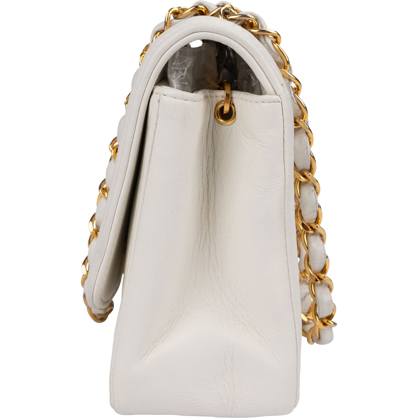 Chanel Quilted Lambskin 24K Gold Single Flap Diana Crossbody Bag