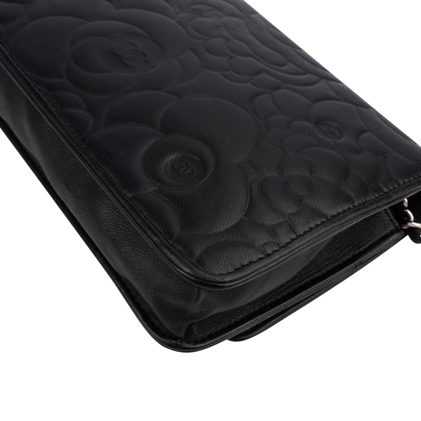 Chanel Camellia Embossed Lambskin Wallet On Chain Crossbody Bag
