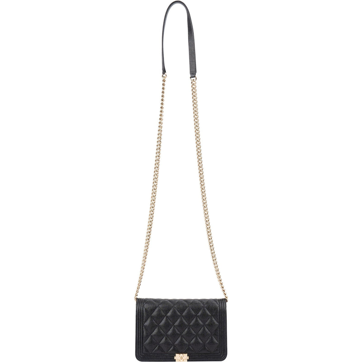 Chanel Quilted Caviar Leather Small Boy Wallet On Chain Crossbody Bag