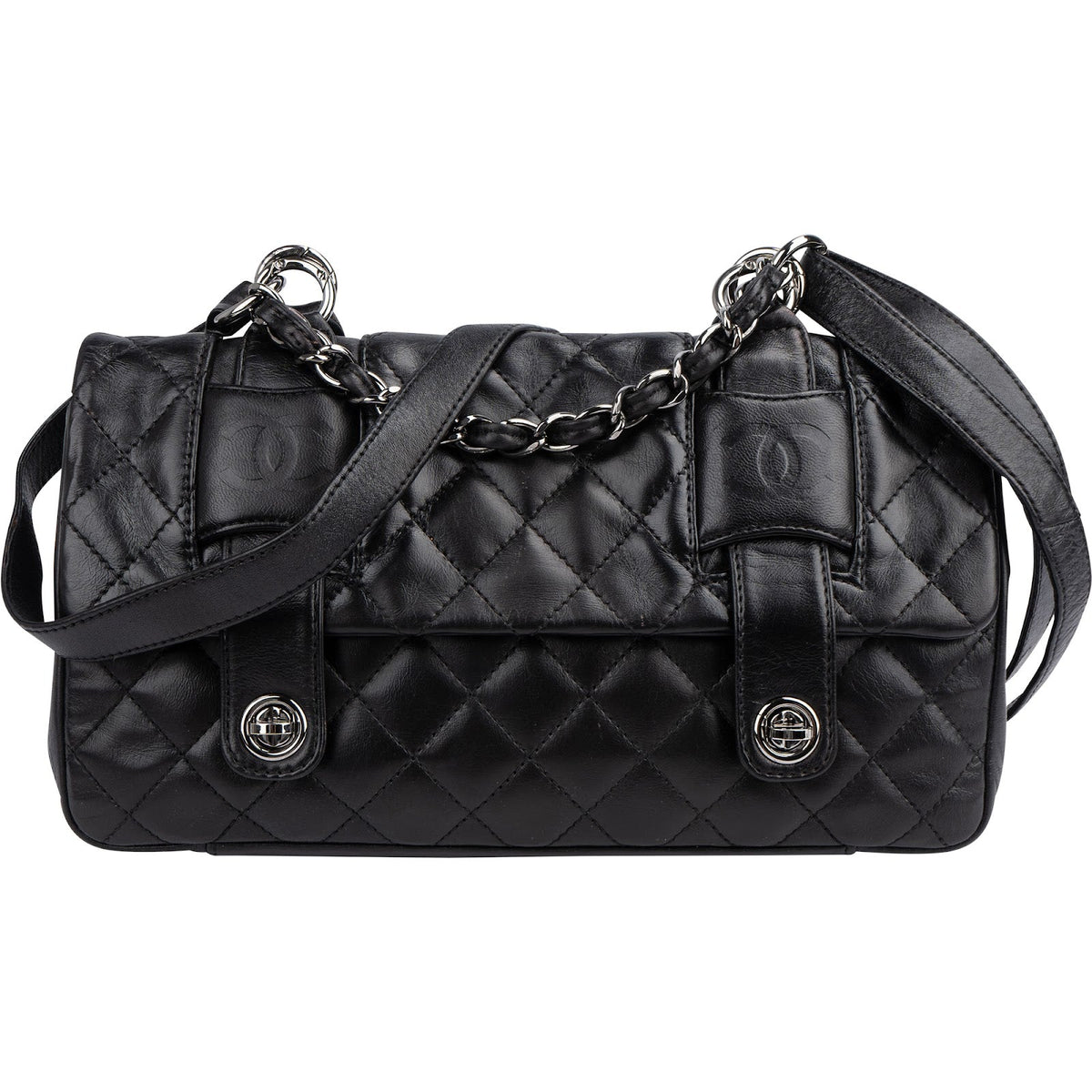 Chanel Modern Chain Accordion Single Flap aus gestepptem Lammleder – Vorderansicht