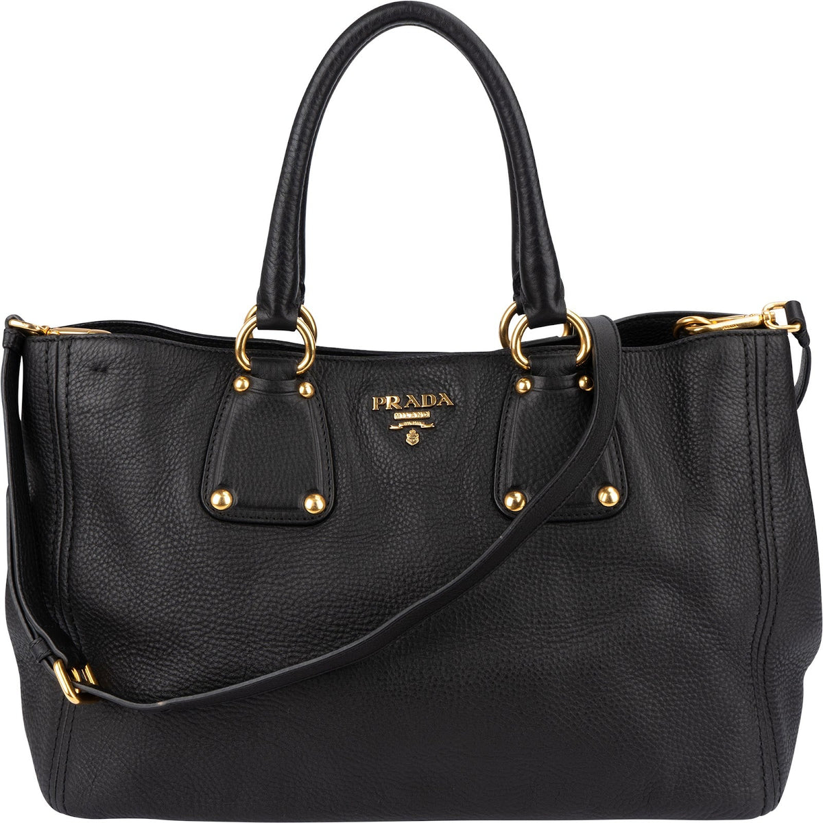 Prada Black Vitello Daino Leather Tote Handbag