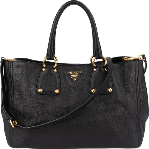 Prada Black Vitello Daino Leather Tote Handbag