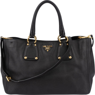 Prada Black Vitello Daino Leather Tote Handbag