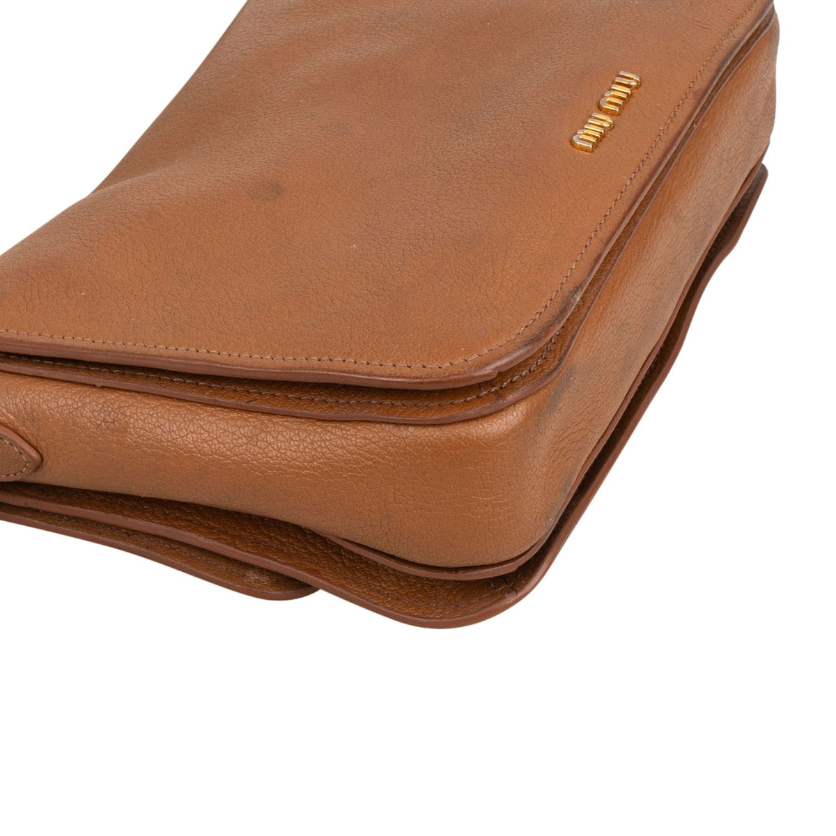 Miu Miu Brown Grained Leather Studded Bow Shoulder Bag