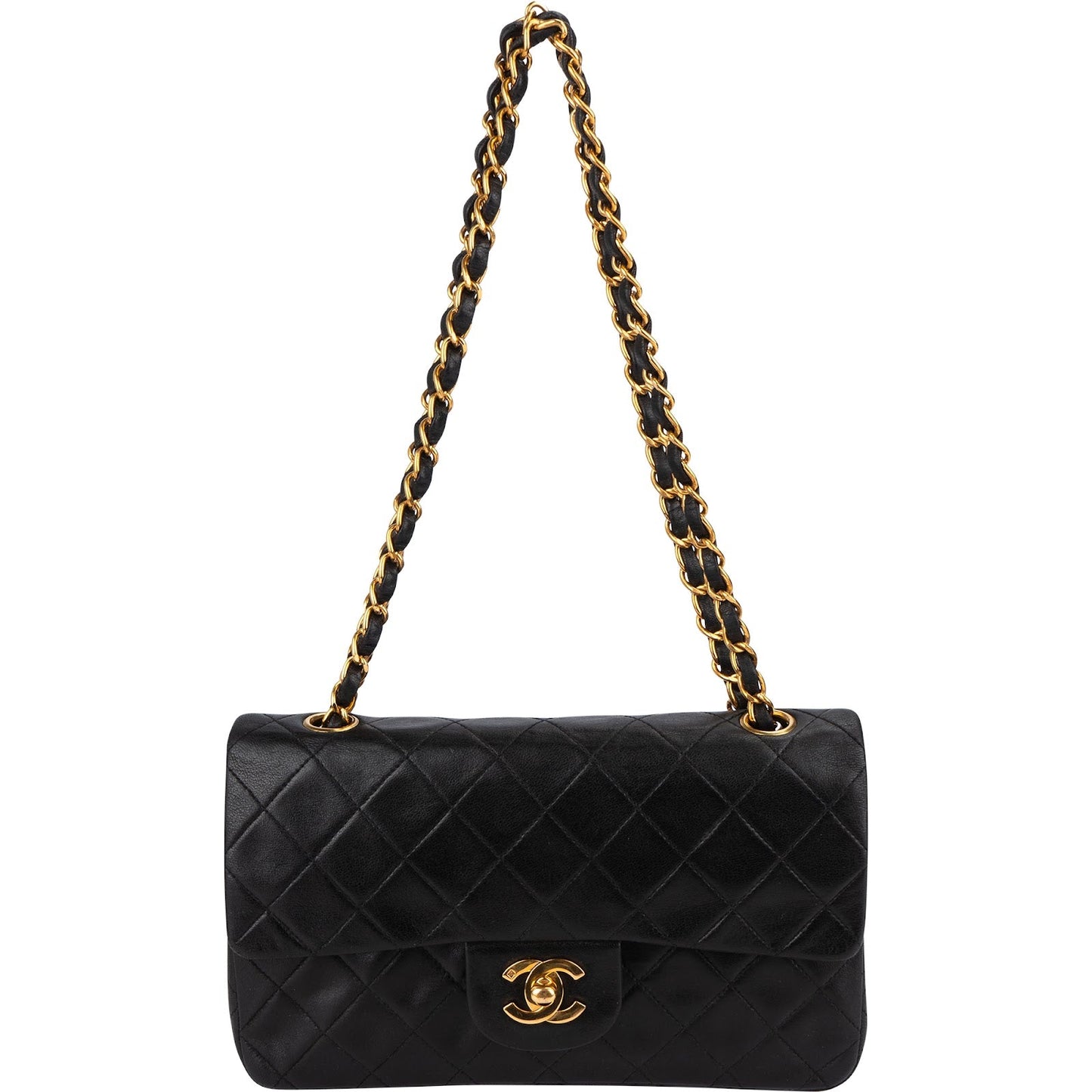 Chanel Quilted Lambskin 24K Gold Small Double Flap Shoulder Bag