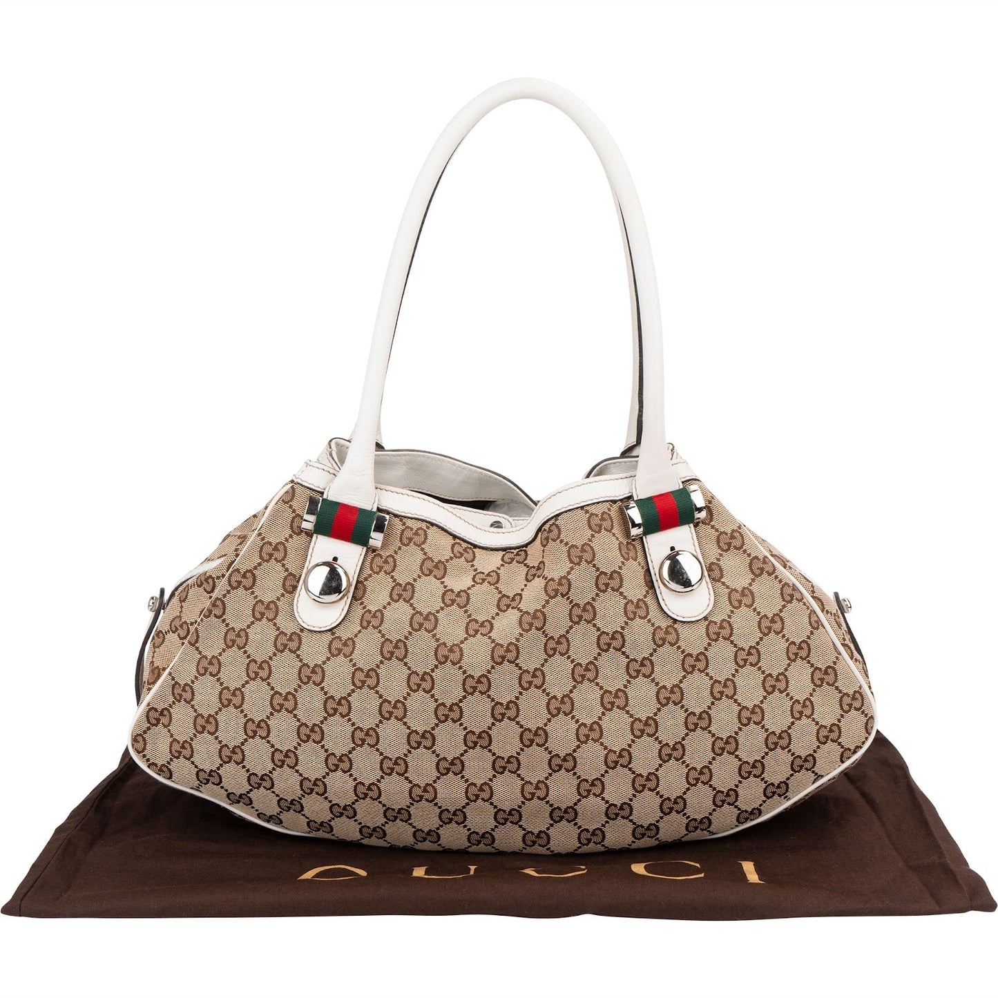 Gucci Monogram GG Canvas Web Stripe Tote Shoulder Bag