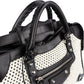 Balenciaga Black and White Raffia and Leather City Handbag