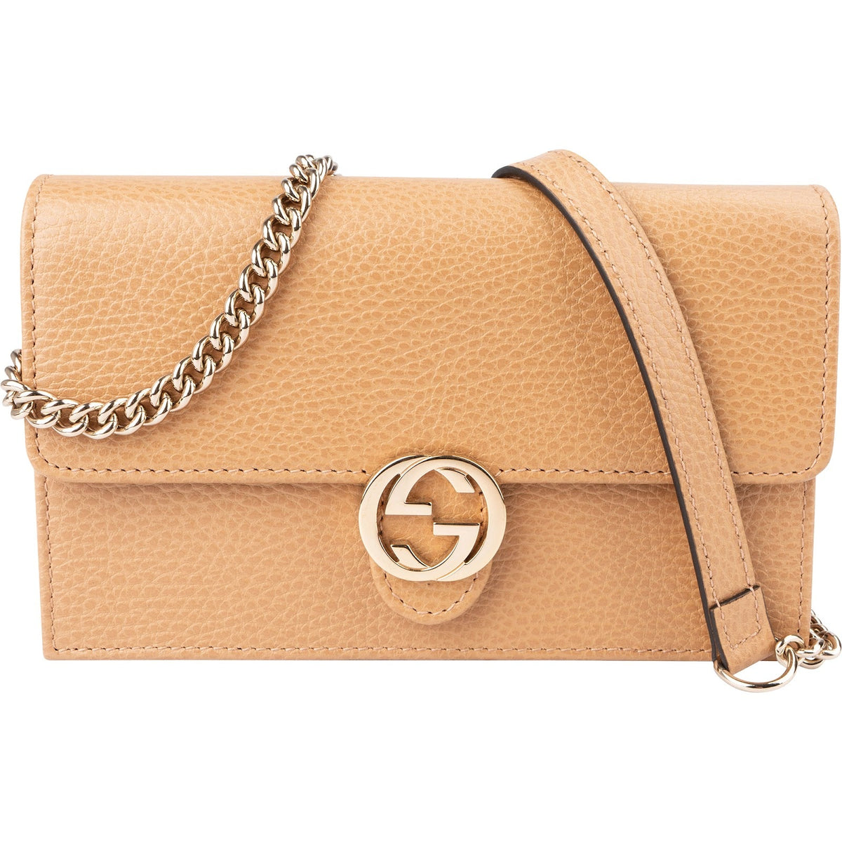 Gucci Interlocking GG Wallet On Chain aus genarbtem Kalbsleder – Vorderansicht