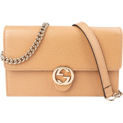 Gucci Pebbled Calfskin Interlocking GG Wallet On Chain Crossbody Bag