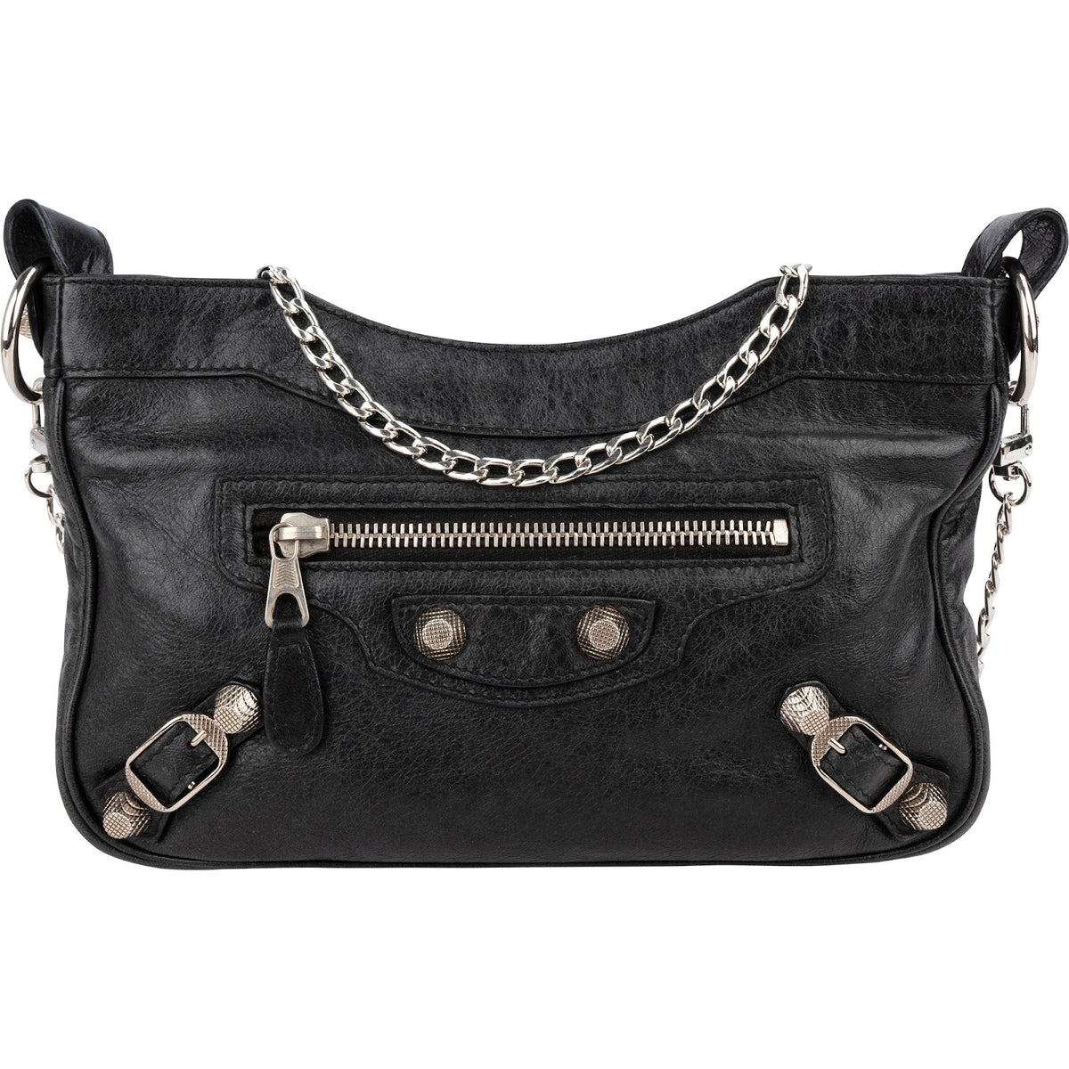 Balenciaga Black Leather City Mini Pochette Crossbody Bag