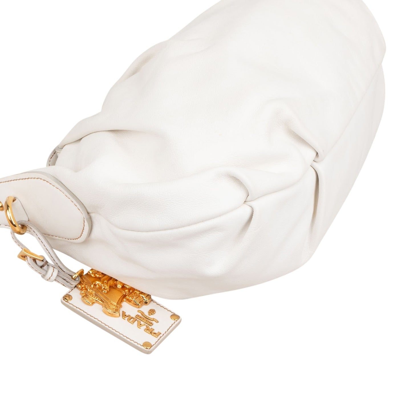 Prada White Soft Calf Leather Ruched Shoulder Bag
