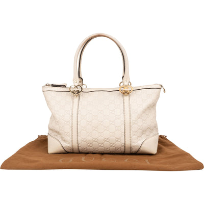 Gucci GG White Leather Guccissima Twin Heart Handbag