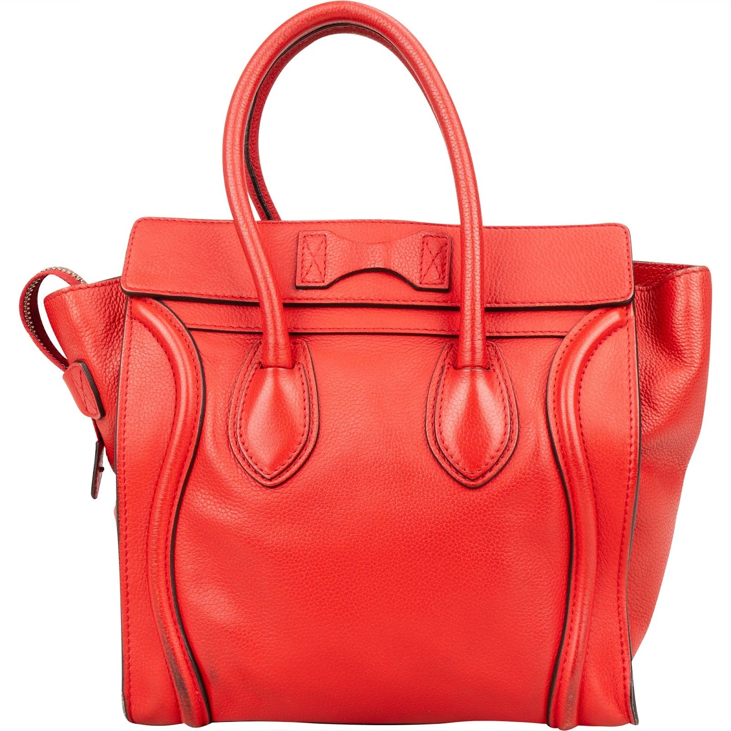 Céline Red Grained Leather Luggage Handbag