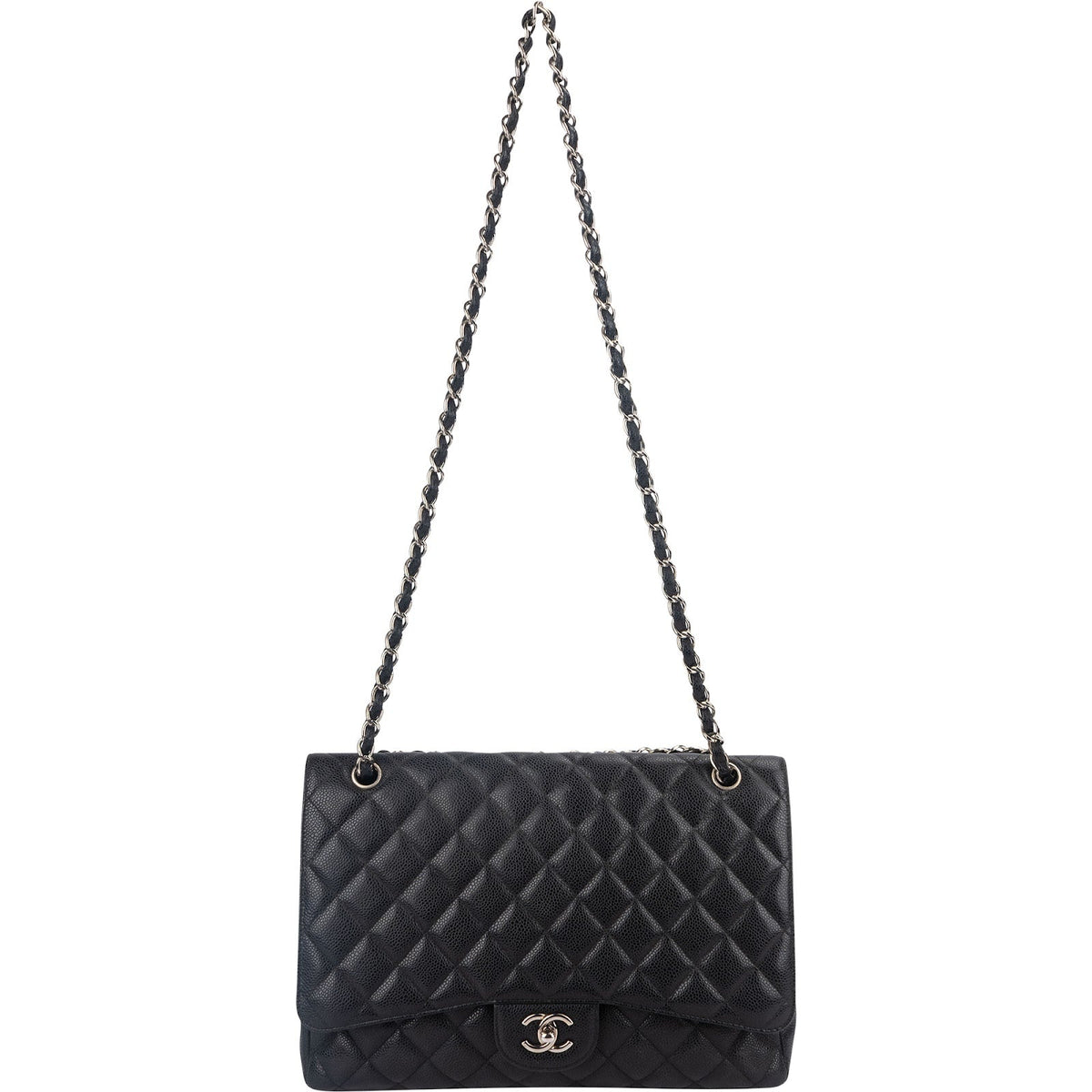 Chanel Quilted Caviar Leather Palladium Maxi Single Flap Crossbody Bag