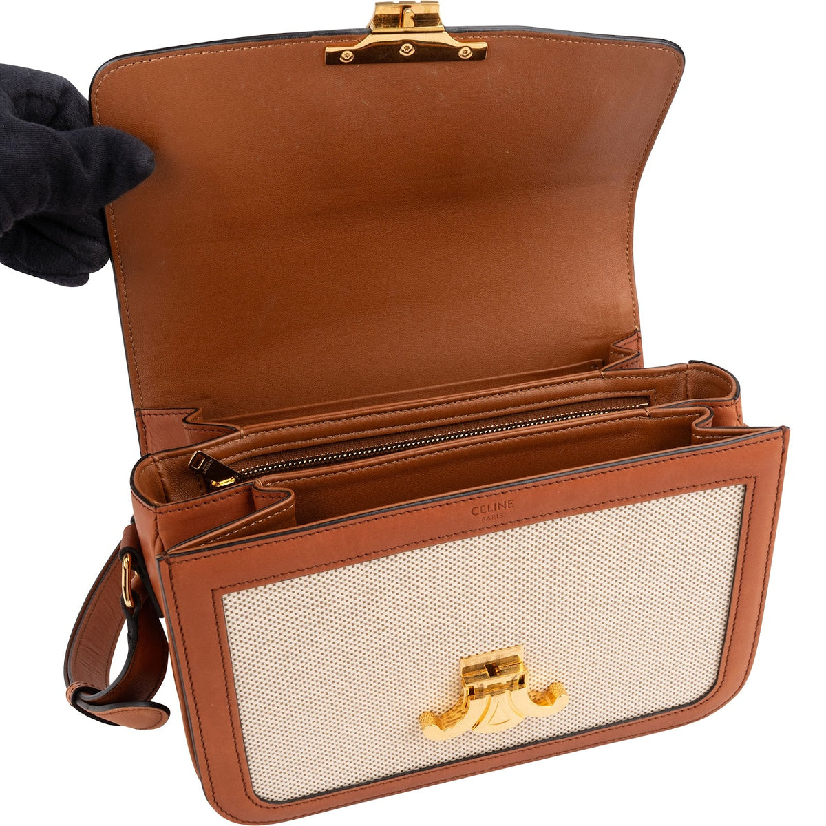 Celine Canvas & Calfskin Teen Triomphe Crossbody Bag
