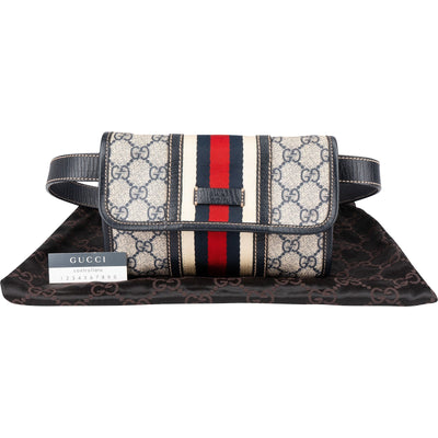 Gucci Blue Leather Monogram GG Supreme Web Belt Crossbody Bag