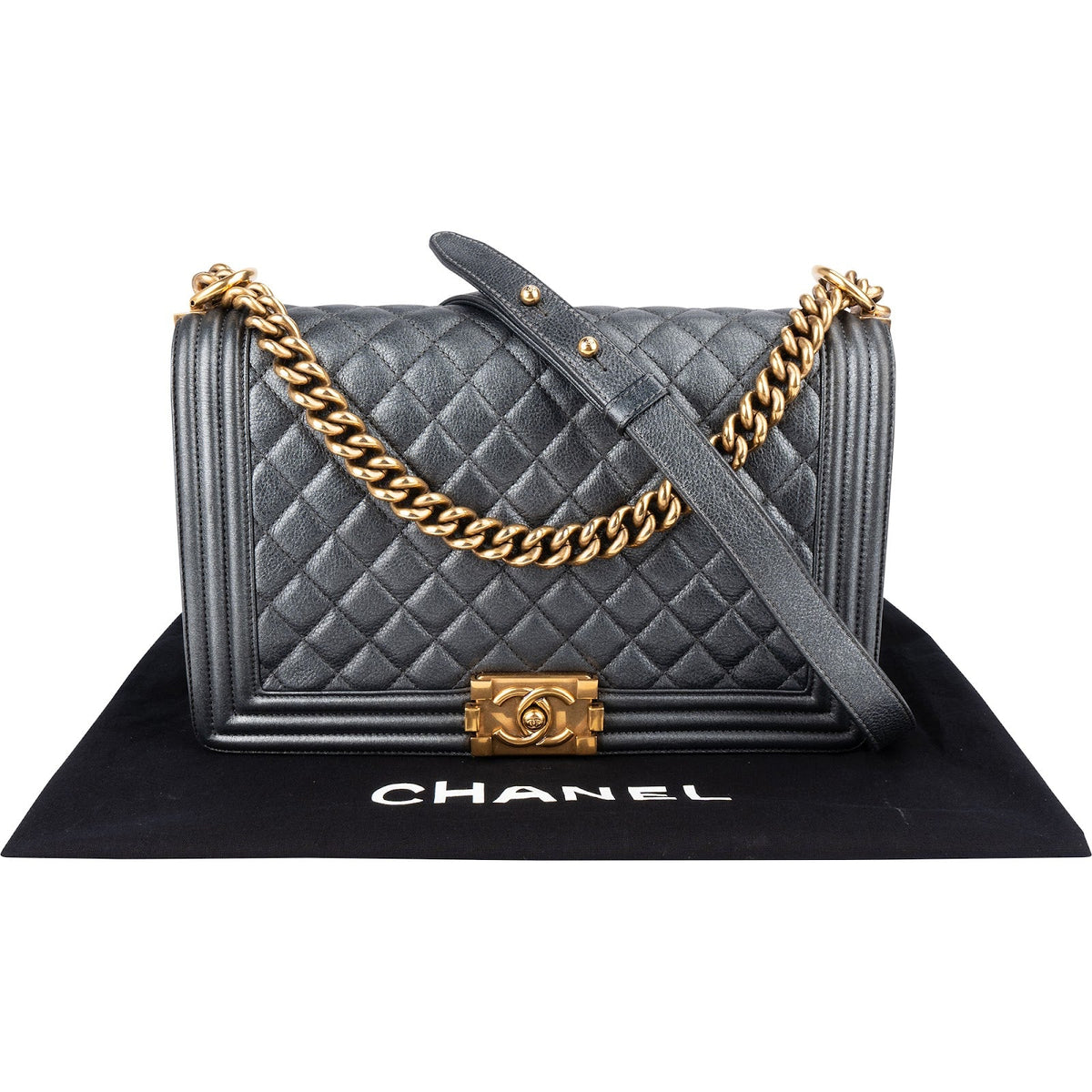 Chanel Quilted Metallic Lambskin Large Boy New Medium Crossbody Bag