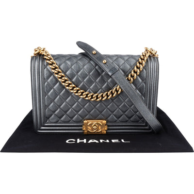 Chanel Quilted Metallic Lambskin Large Boy New Medium Crossbody Bag