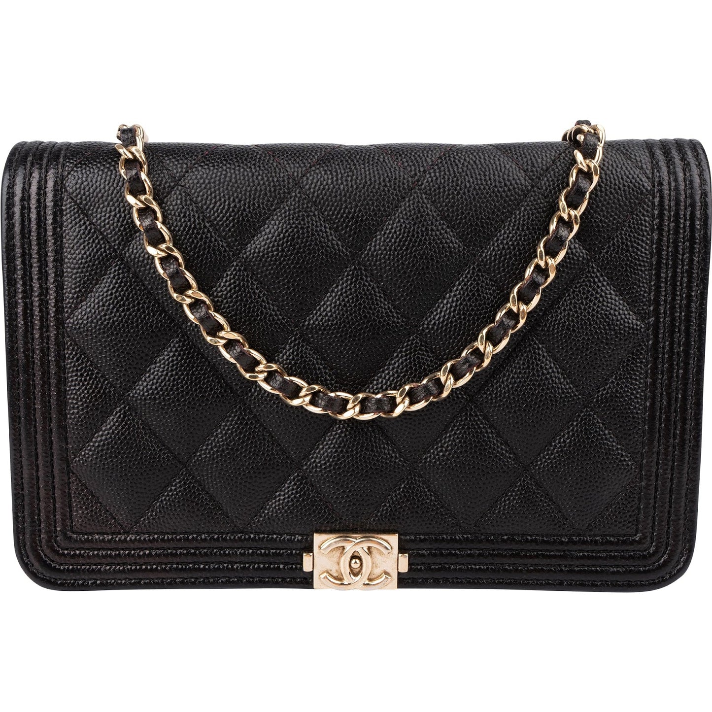 Chanel Quilted Caviar Leather Wallet On Chain Boy Crossbody Bag