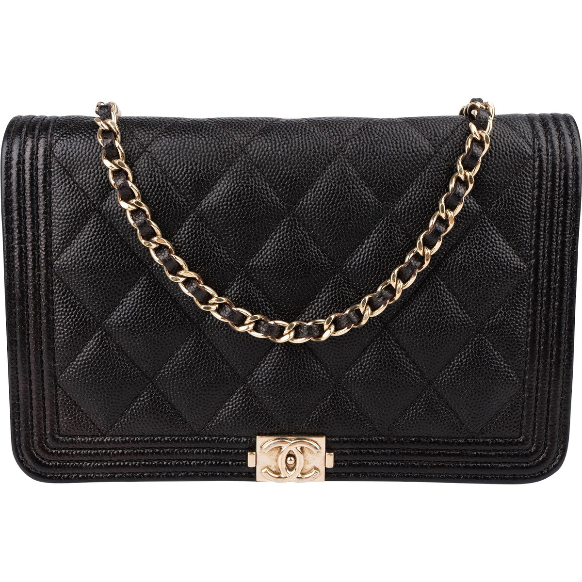 Chanel Quilted Caviar Leather Wallet On Chain Boy Crossbody Bag