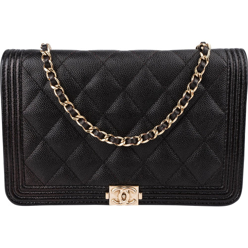 Chanel Quilted Caviar Leather Wallet On Chain Boy Crossbody Bag