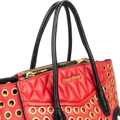 Miu Miu Bicolor Leather Biker Tote Handbag