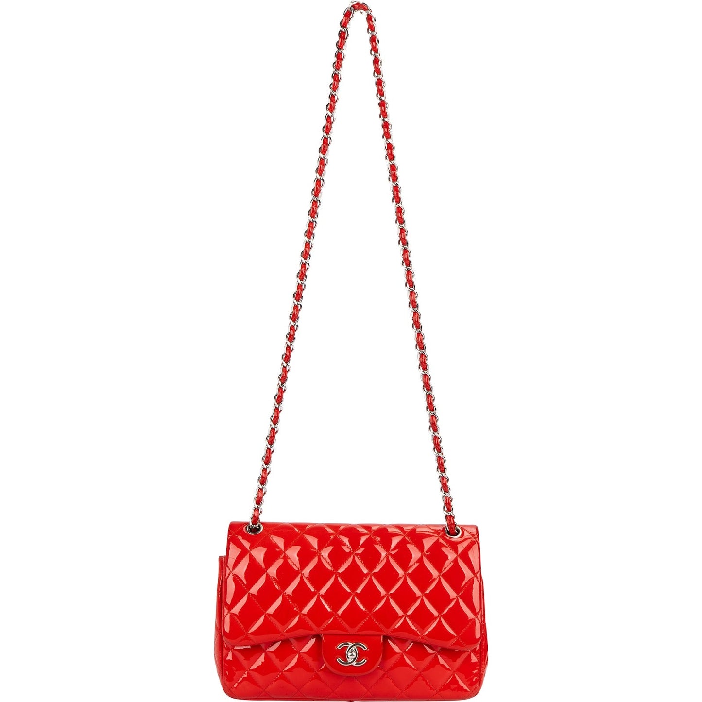Chanel Quilted Patent Leather Jumbo Double Flap Crossbody Bag