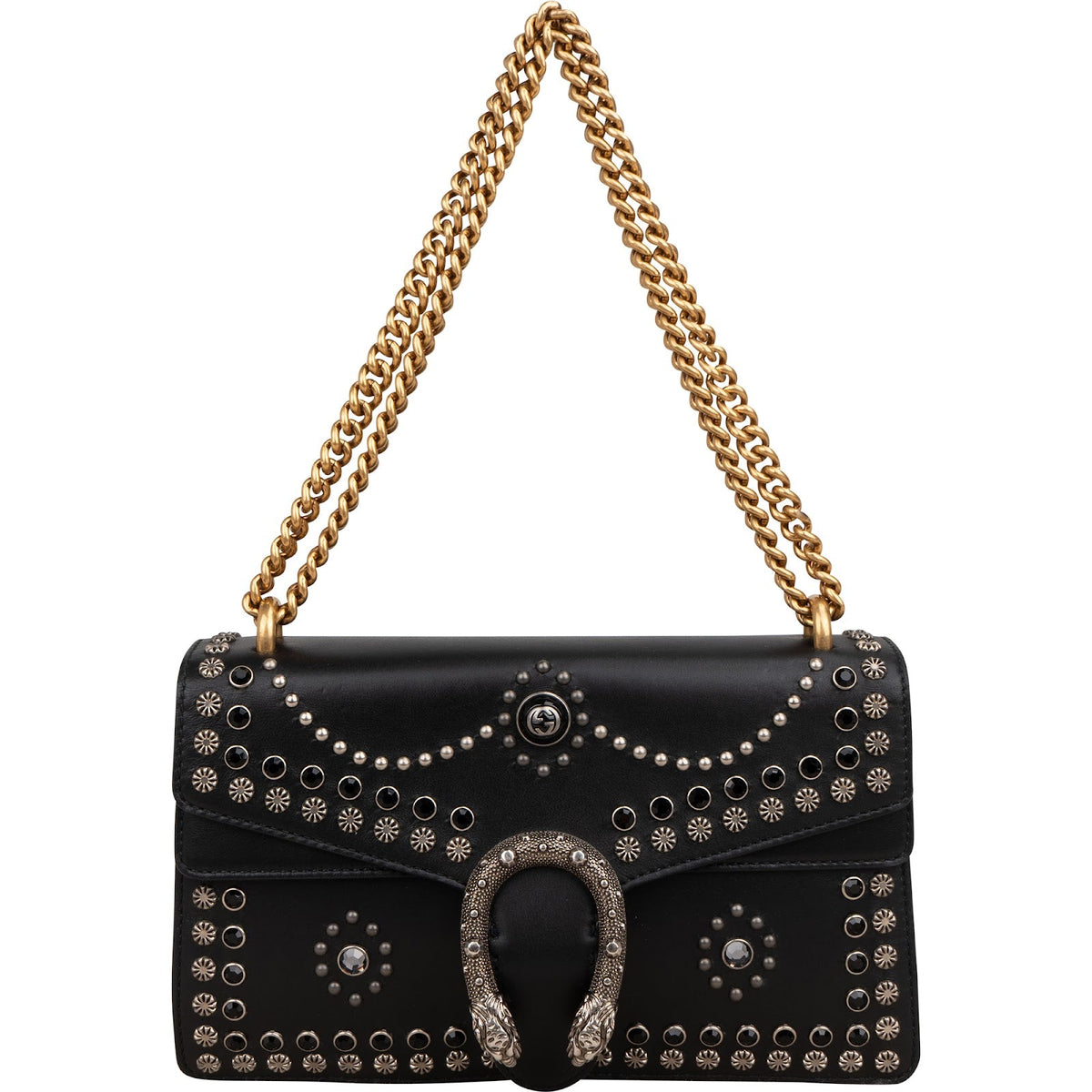 Gucci Black Soft Leather Dionysus Studded Shoulder Bag