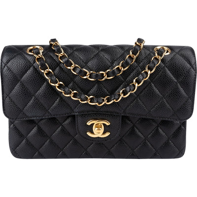 Chanel Quilted Caviar Leather Gold Small Double Flap Shoulder Bag