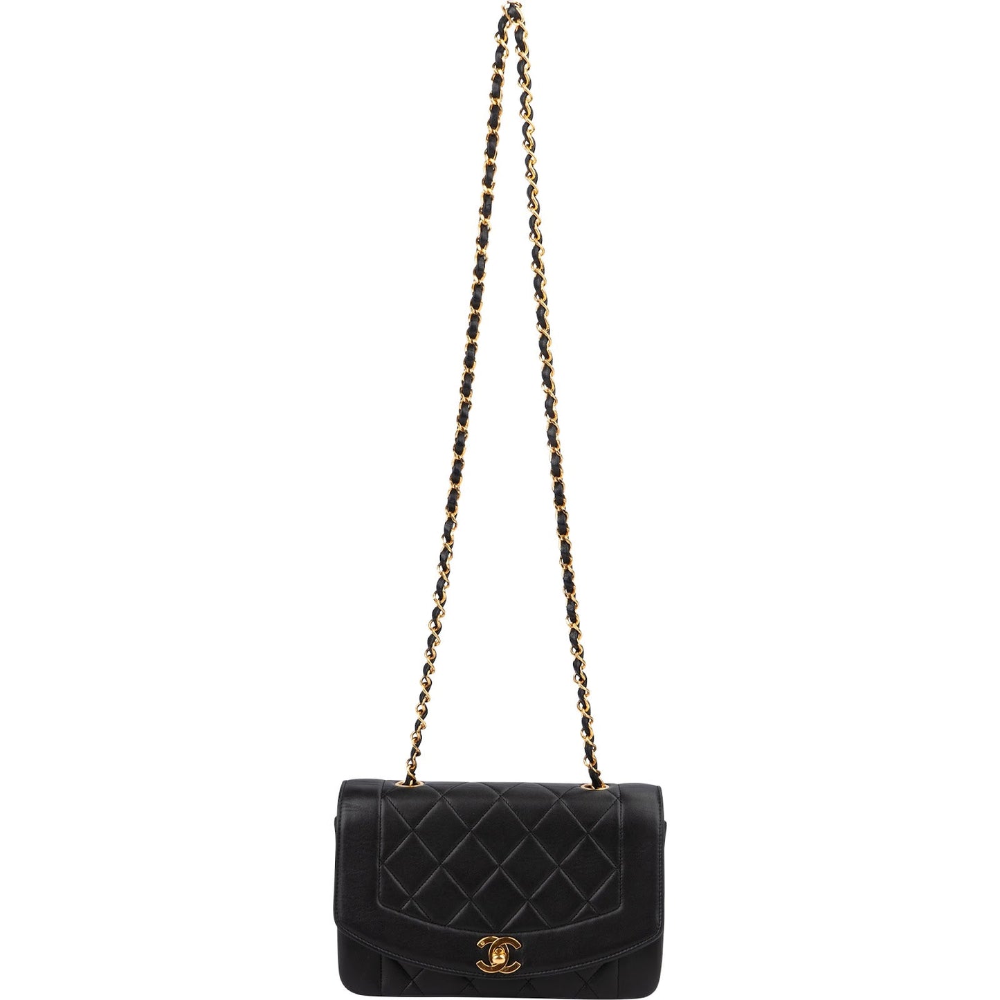 Chanel Quilted Lambskin Diana 24K Gold Single Flap Crossbody Bag