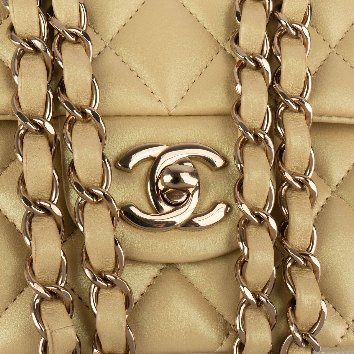 Chanel Gold Shimmering Quilted Lambskin Medium Double Flap Shoulder Bag