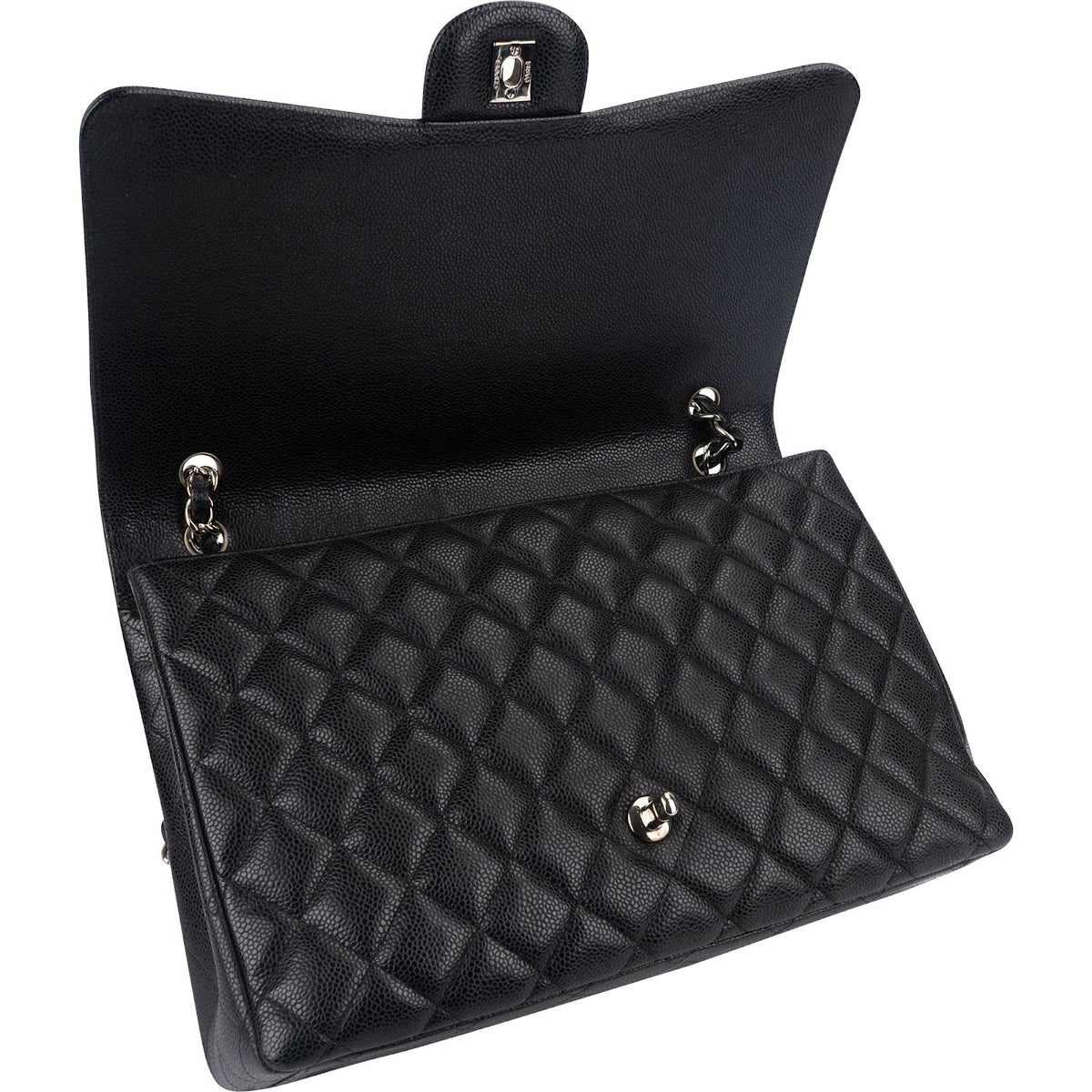 Chanel Quilted Caviar Leather Palladium Maxi Single Flap Crossbody Bag
